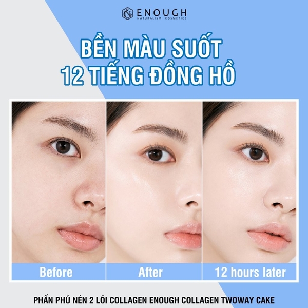 Phấn Phủ 2 Lõi Collagen Enough Twoway Cake Che Khuyết Điểm, Kiểm Soát Dầu Thừa Hàn Quốc 13g 13g