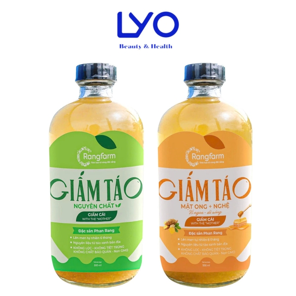 Giấm Táo giảm cân Nguyên chất - Nghệ Mật Ong, Lên Men Tự Nhiên Rangfarm 500ml