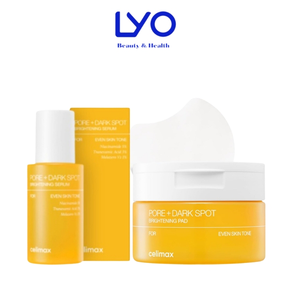 Bộ Sản Phẩm Serum Tinh Chất/Tone Pad Celimax Pore + Dark Spot Brightening Dưỡng Trắng & Mờ Thâm Nám 30ml
