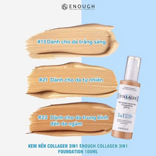 Kem Nền Che Khuyết Điểm Enough Collagen 3in1/Moisture/Ultra X10 Cover Up Foundation Cấp Ẩm & Chống Tia UV Hàn Quốc 100ml