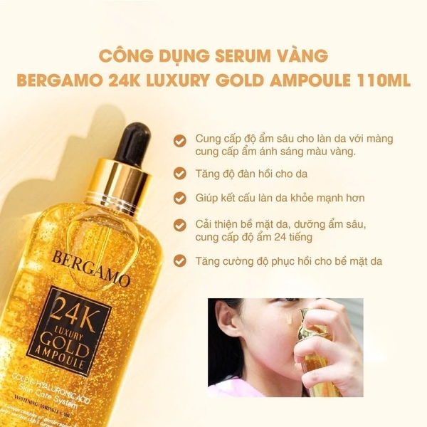 Serum Vàng Bergamo 24K Luxury Gold Ampoule Dưỡng Ẩm Sâu, Cải Thiện Đàn Hồi Da Hàn Quốc 110ml