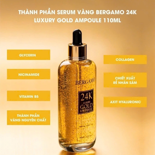 Serum Vàng Bergamo 24K Luxury Gold Ampoule Dưỡng Ẩm Sâu, Cải Thiện Đàn Hồi Da Hàn Quốc 110ml