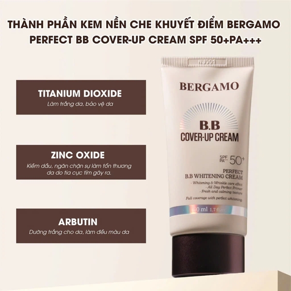 Kem Nền Che Khuyết Điểm Bergamo Perfect Bb Cover-up Cream SPF 50 /PA Kiềm Dầu, Bền Màu & Lâu Trôi Hàn Quốc 50ml