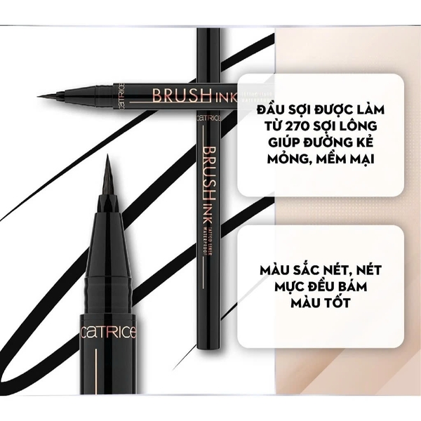 Bút Dạ Kẻ Mắt Sắc Nét, Mềm Mại Catrice Brush Ink Tattoo Liner Waterproof 1ml