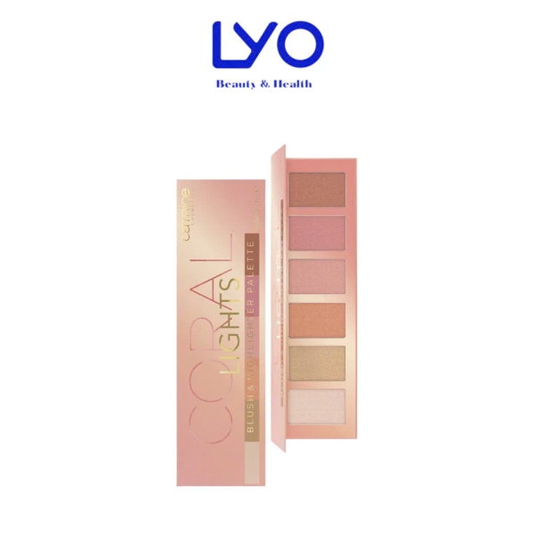 Bảng Phấn Má Catrice Coral Lights Blush & Highlighter Palette 6 Màu Đa Dạng, Màu Phấn Đậm Sắc Nét 15g