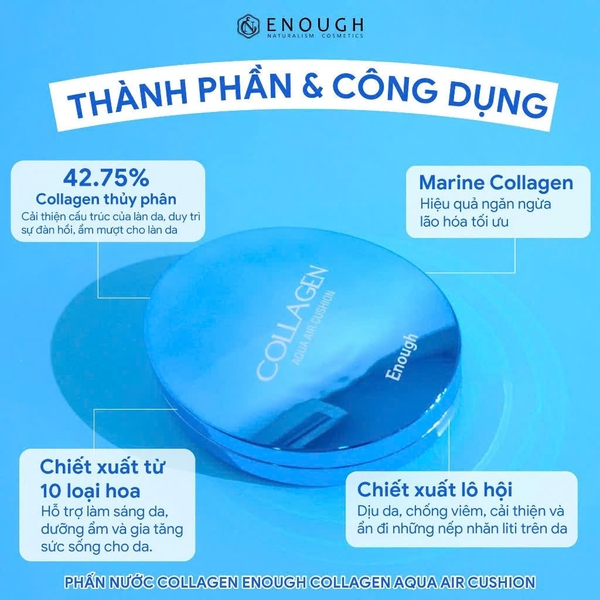 Phấn Nước Collagen Enough Collagen Aqua Air Cushion Che Phủ Tự Nhiên, Dưỡng Ẩm Da, Chống Tia Cực Tím Hàn Quốc 15g