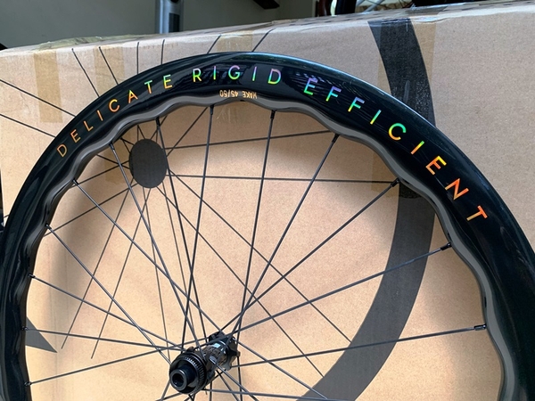 Bộ Vành (bánh) xe đạp đua DELICATE gợn sóng, thắng dĩa center lock - Full Carbon, mới 100% (còn TEM BẠC)