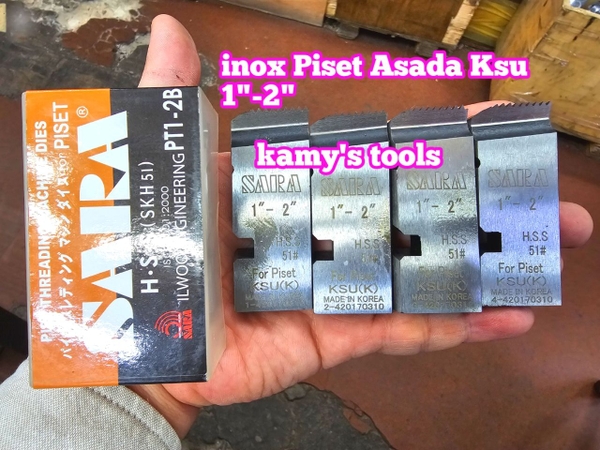 Dao tiện ren ống inox BSPT Asada Piset Ksu hiệu Sara 1/2-3/4, 1-2, 2 1/2-3 inch ren ống 21-27mm, 34-60mm, 49mm-90mm