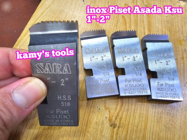 Dao tiện ren ống inox BSPT Asada Piset Ksu hiệu Sara 1/2-3/4, 1-2, 2 1/2-3 inch ren ống 21-27mm, 34-60mm, 49mm-90mm