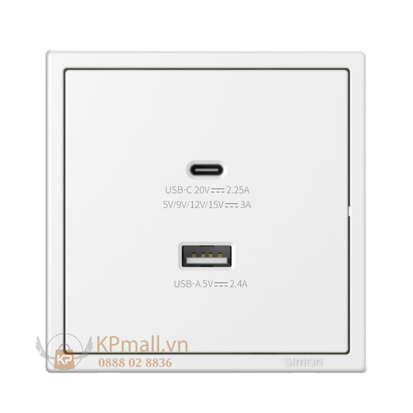 Module ổ cắm sạc USB 5V 2.4V và sạc Tpye C 45W mặt vuông Simon i7 ...