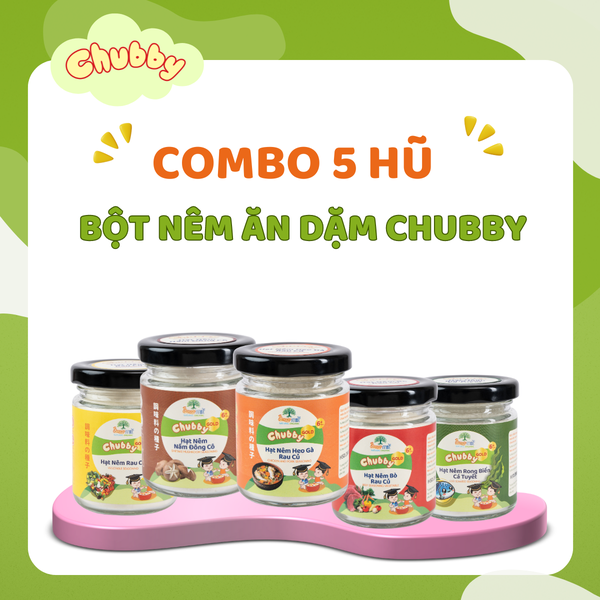 Bột nêm ăn dặm Chubby, bột nêm rau củ, bột nêm bò rau củ, bột nêm heo gà rau củ, bột nêm nấm đông cô, bột nêm rong biển cá tuyết 60gr