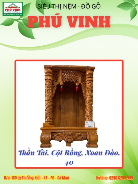Thần Tài, Xoan Đào, Cột Rồng, 40 | Nội Thất Phú Vinh
