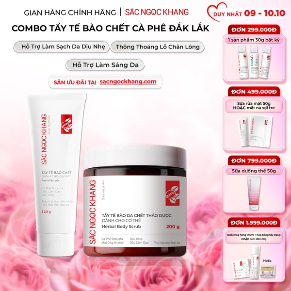 Combo Tẩy Tế Bào Chết Toàn Thân Và Da Mặt Sắc Ngọc Khang (Tẩy Tế Bào Chết Body 200g, Tẩy Tế Bào Chết Da Mặt 120g)