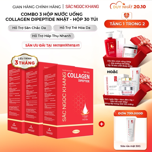 Combo 3 Hộp Nước Uống Collagen Dipeptide Mờ Nếp Nhăn - Dưỡng Ẩm Mịn Sắc Ngọc Khang