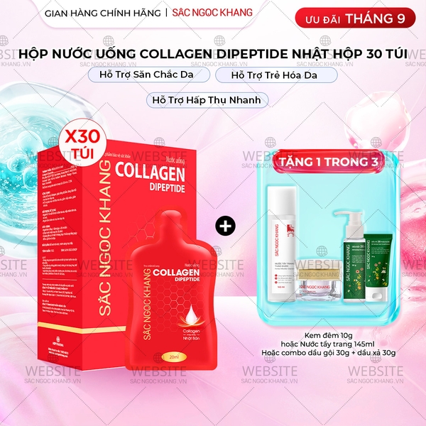 Nước Uống Collagen Dipeptide Hỗ Trợ Làm Mờ Nếp Nhăn - Dưỡng Ẩm Mịn Da Sắc Ngọc Khang (Hộp 30 túi x 20 ml)