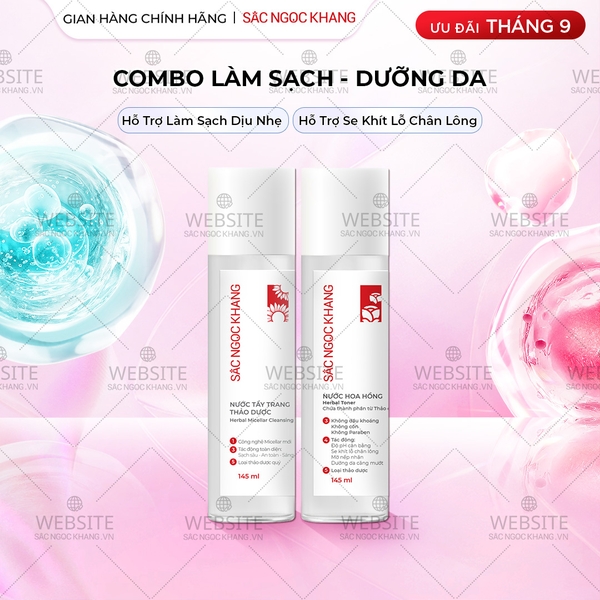 Combo Nước hoa hồng thảo dược Sắc Ngọc Khang 145ml + Nước tẩy trang thảo dược Sắc Ngọc Khang 145ml