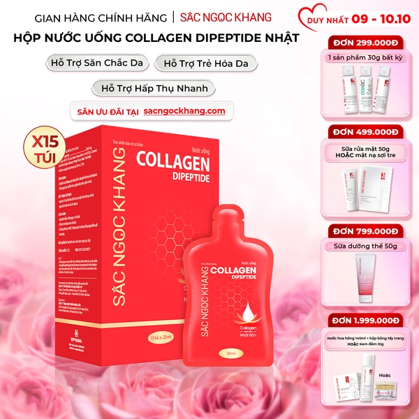 Nước Uống Collagen Dipeptide Mờ Nếp Nhăn - Dưỡng Ẩm Mịn Da Sắc Ngọc Khang (Hộp 15 túi x 20 ml)