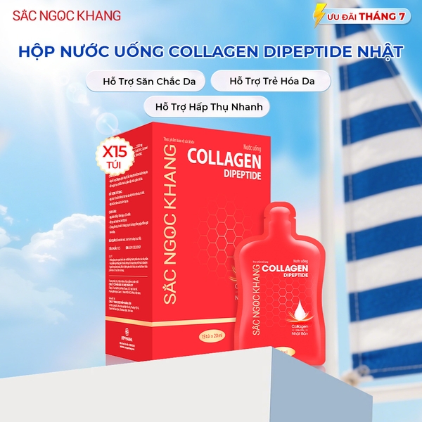 Nước Uống Collagen Dipeptide Mờ Nếp Nhăn - Dưỡng Ẩm Mịn Da Sắc Ngọc Khang (Hộp 15 túi x 20 ml)