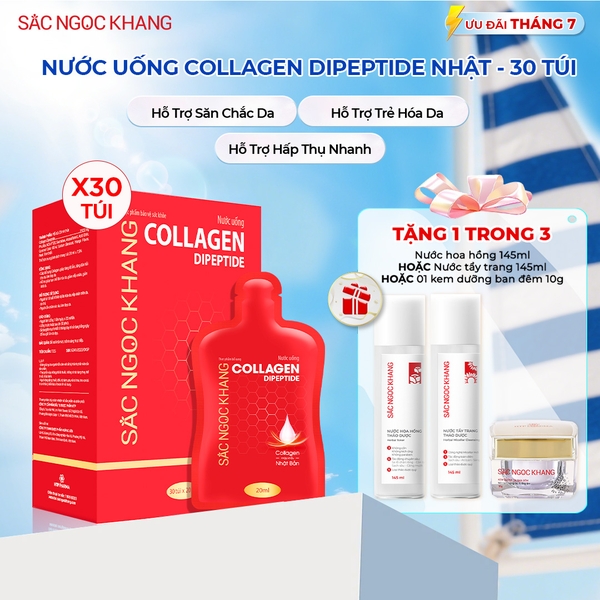 Nước Uống Collagen Dipeptide Mờ Nếp Nhăn - Dưỡng Ẩm Mịn Da Sắc Ngọc Khang (Hộp 30 túi x 20 ml)