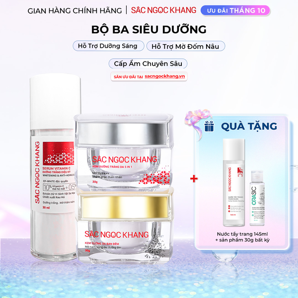 Bộ Kem Dưỡng Ngày/Đêm + Serum Trắng Bật Tông Sắc Ngọc Khang (Serum Vitamin C 30ml + Kem Ngày 30g + Kem Đêm 30g)
