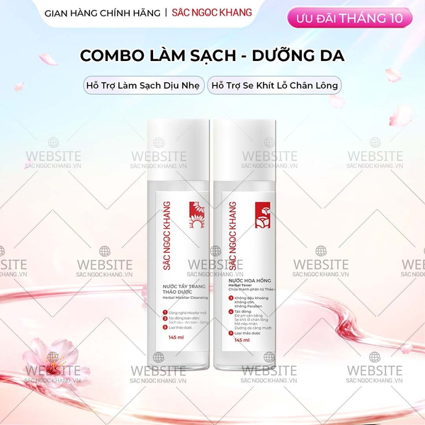 Combo Nước hoa hồng thảo dược Sắc Ngọc Khang 145ml + Nước tẩy trang thảo dược Sắc Ngọc Khang 145ml