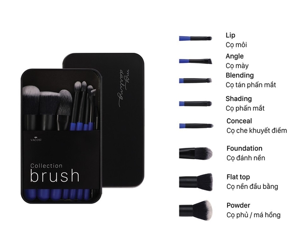 Hộp Cọ Du Lịch Vacosi My Darling 8 Cây BC24 (Màu Đen)