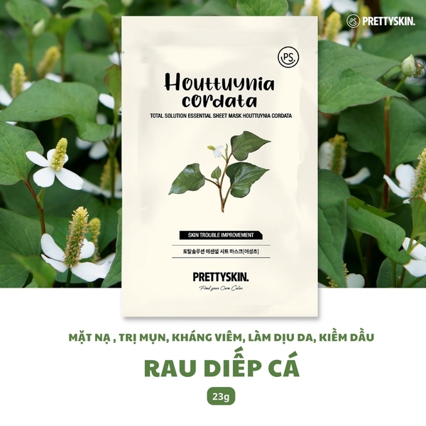 Miếng Mặt Nạ Pretty Skin Diếp cá Cordata Total Solution Essential Sheet Mask 23g