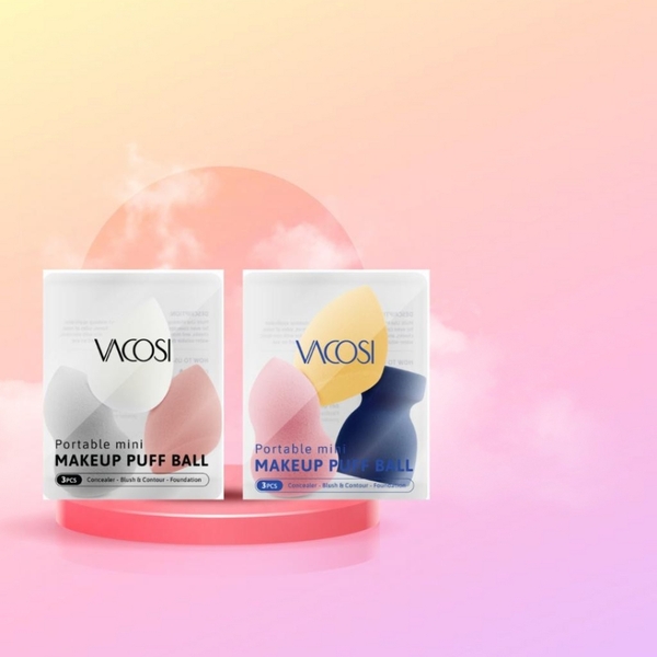Set 3 bông Vacosi trang điểm mini blender - Vacosi Portable Mini Makeup Puff Ball PH05 - 01 - 02