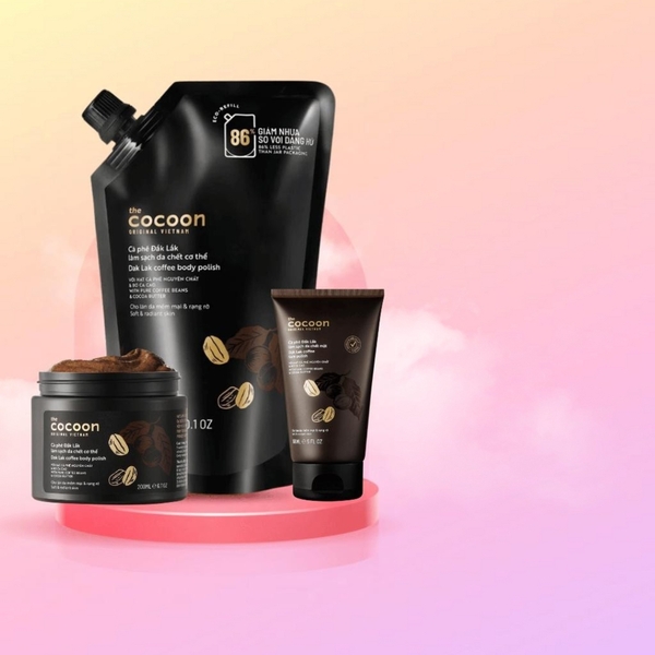 Bộ sản phẩm tẩy tế bào chết Cocoon từ Cà Phê Đắk Lắk - combo cocoon tẩy da chết mặt - dưỡng ẩm body