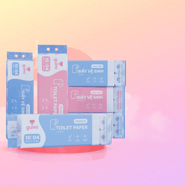 Set 10 cuộn giấy vệ sinh Gumi 4 lớp dày dặn, mềm mịn ( Tặng kèm 2 cuộn )