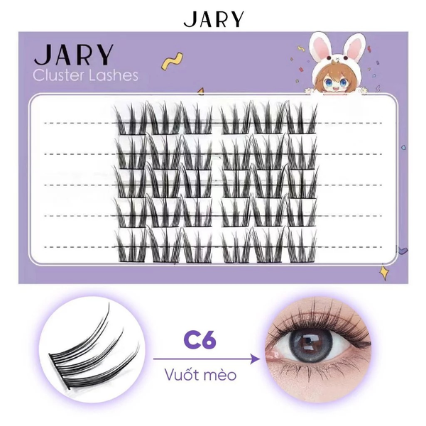 Lông mi cụm tự nhiên Jary hộp nhựa 5 hàng - C6 Vuốt mèo