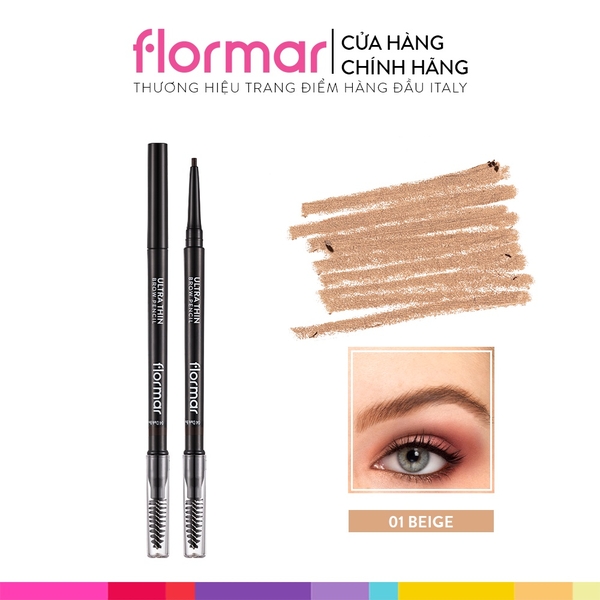 Màu 01 Beige Chì kẻ mày Flormar Ultra Thin Brow Pencil 0.14g