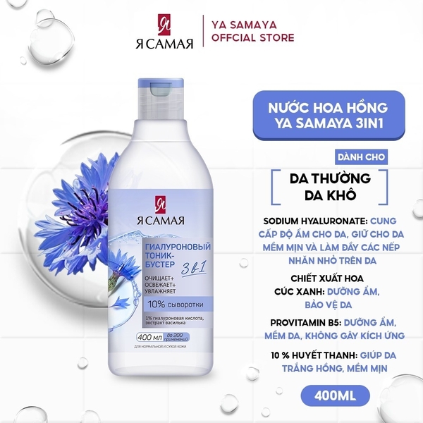 Nước hoa hồng Ya Samaya Toner tôi là nhất làm dịu da mặt Hyaluronic 400ml  3in1 chính hãng - daothinhuquynh