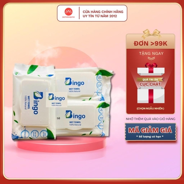 Khăn Giấy Ướt Bingo 100 Tờ Chính Hãng, Tinh Chất Trà Xanh Không Mùi Không Cồn An Toàn Cho Da Daothinhuquynh