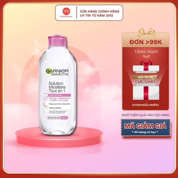 Tẩy Trang Garnier cho da nhạy cảm Solution Micellaire Tout en 1 chai hồng nhạt 50ml - 400ml chính hãng - daothinhuquynh