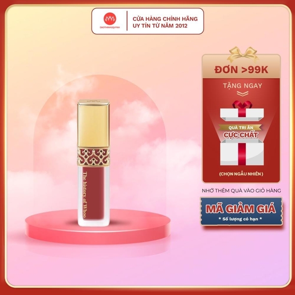 Son Kem Lì Whoo Velvet Liquid Lip Rouge màu 18 Rose Pink Hồng Đào 2,1g