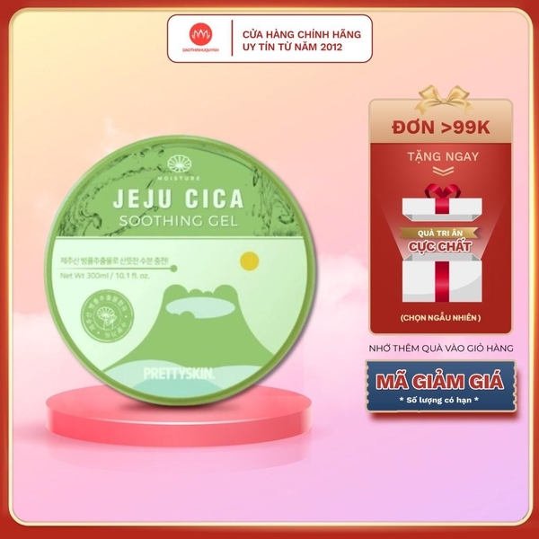 Gel Dưỡng Rau Má Jeju Cica Soothing Gel PrettySkin Dịu Nhẹ Da 300ml