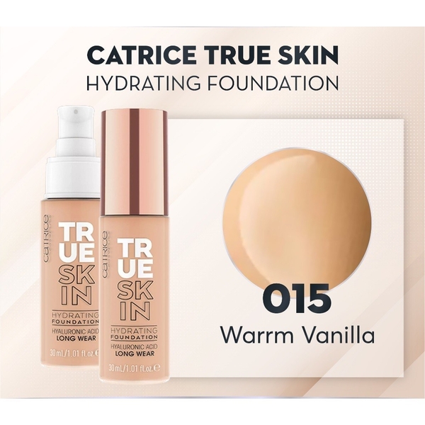Kem nền dưỡng ẩm Catrice True Skin Hydrating Foundation cấp ẩm và che khuyết điểm tối ưu 30ml