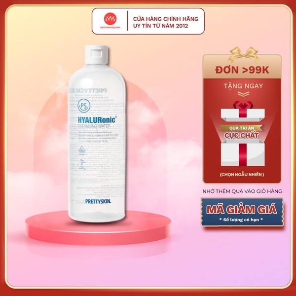 Tẩy Trang Pretty Skin Hyaluronic Cleansing Water Màu Trắng Cấp Ẩm Cho Da Khô 600ml