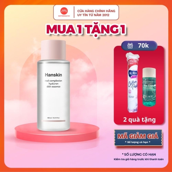 Nước Hoa Hồng Dưỡng Ẩm HANSKIN REAL COMPLEXION HYALURON SKIN ESSENCE 300ml