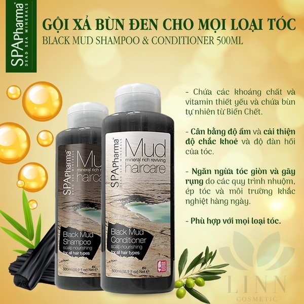 Set dầu gội xả bùn đen Spa pharma dành cho mọi loại tóc 500ml x2 tóc dầu tóc siêu dầu giảm gàu ngứa