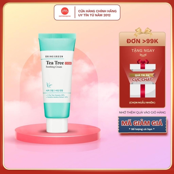Kem Dưỡng Giảm Mụn Làm Dịu Da Tràm Trà Bring Green Tea Tree Cica Soothing Cream 100ml