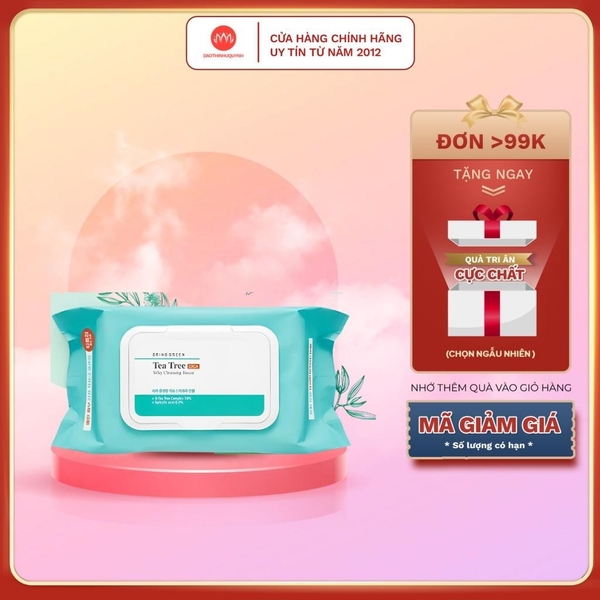 Khăn Ướt Tẩy Trang BRING GREEN Tea Tree Cica 80 miếng