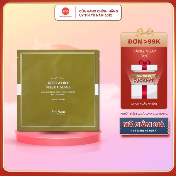 Mặt Nạ Giấy Chiết Xuất Ngải Cứu I'm From Mugwort Sheet Mask 23ml