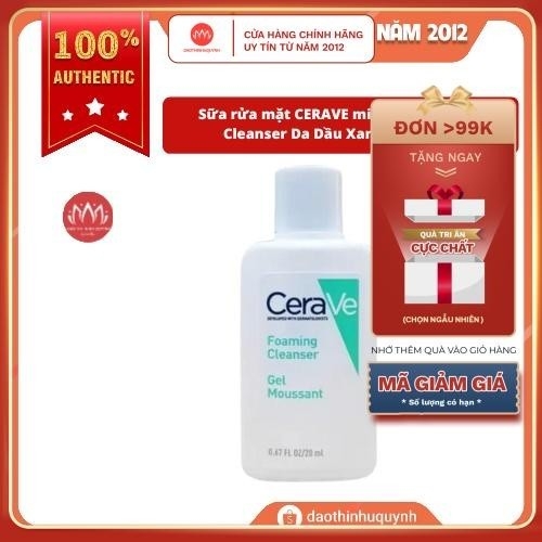 Sữa rửa mặt CERAVE mini Gel Moussant Cleanser Da Dầu Xanh Ngọc 30ml