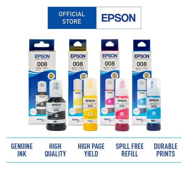 (Combo) Bộ Mực in Epson 008 Chính hãng Dùng Cho Máy L6460, L6490, L6570, L6580, L15150, L15160 Màu In Sắc Nét