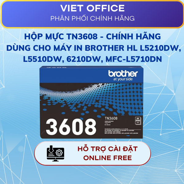 Hộp Mực Brother TN3608 Chính Hãng – In Đậm Nét, Bền Bỉ, Dùng Cho HL-L5210DN/DCP-L5510DN