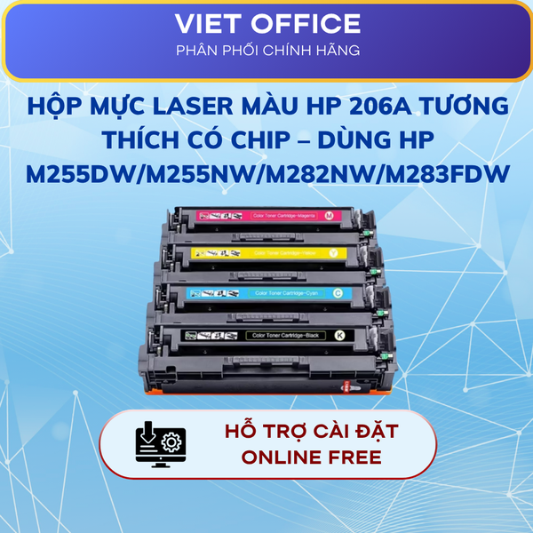 (Bộ 4 màu)Hộp Mực Laser Màu HP 206A (Tương Thích) – Dùng Cho HP M255/M282/M283 – In Rõ Nét, Tiết Kiệm