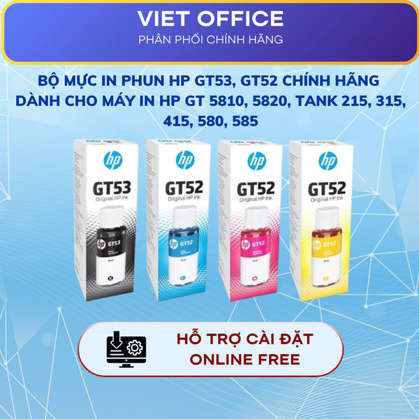 (Combo 4 màu) Bộ mực in phun HP GT53, GT52 Chính hãng dành cho máy in HP GT 5810/ 5820/ Tank 210, 215, 315, 415, 580, 585