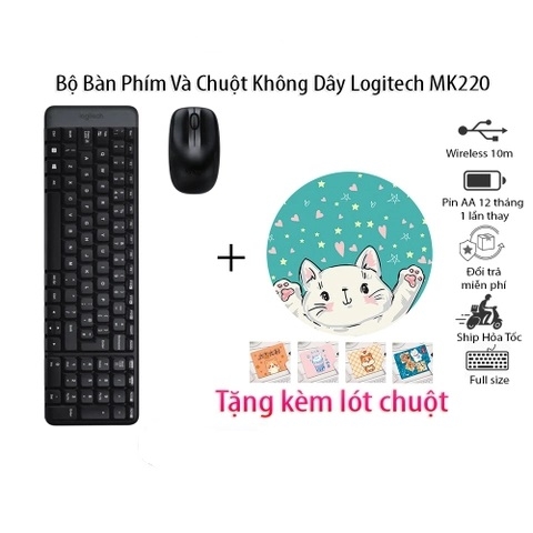 Combo bàn phím chuột không dây Logitech MK220 Wireless